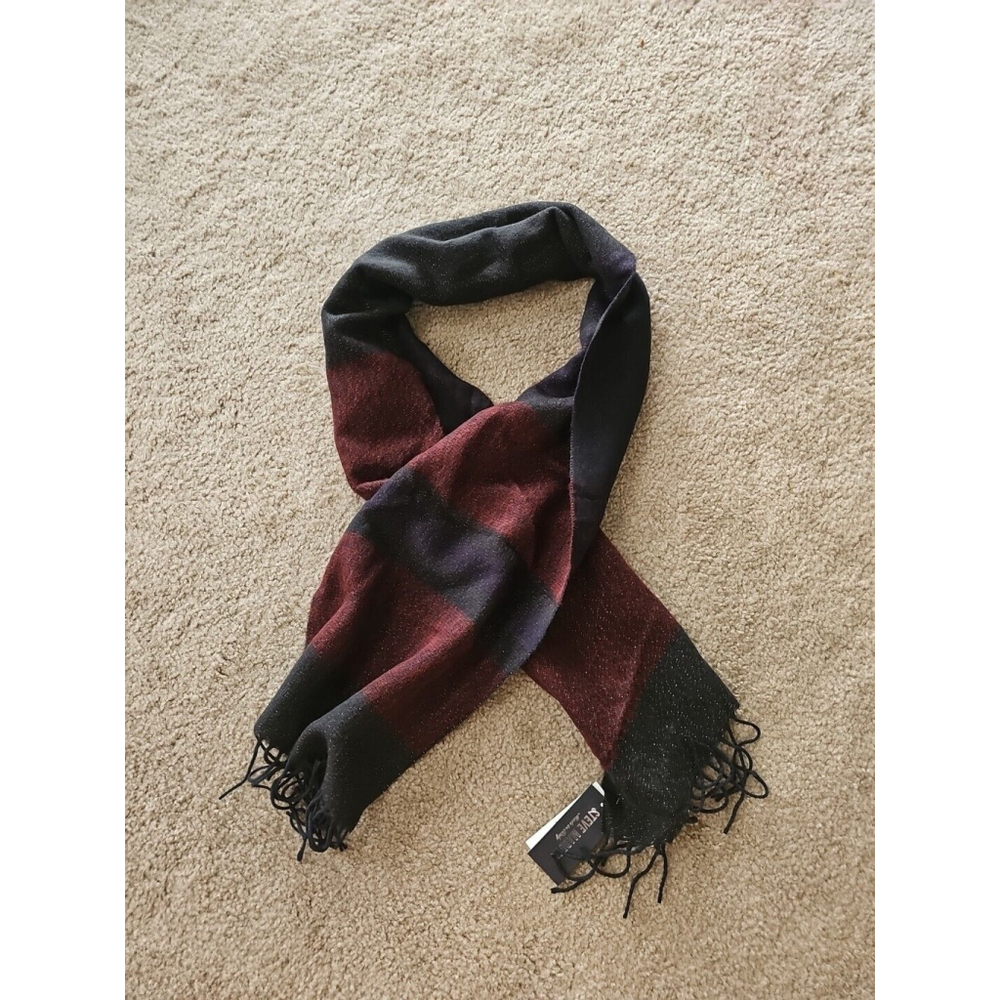 Steve Madden Scarf Black Metallic Stripe Muffler Fringe